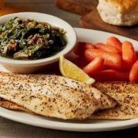 Lemon Pepper Grilled Rainbow Trout · Two lightly seasoned boneless spring water trout fillets grilled until fork tender plus choi...
