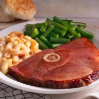 Sugar Cured Ham · Served with your choice of 2 or 3 Country Sides and hand-rolled Buttermilk Biscuits (160 cal...