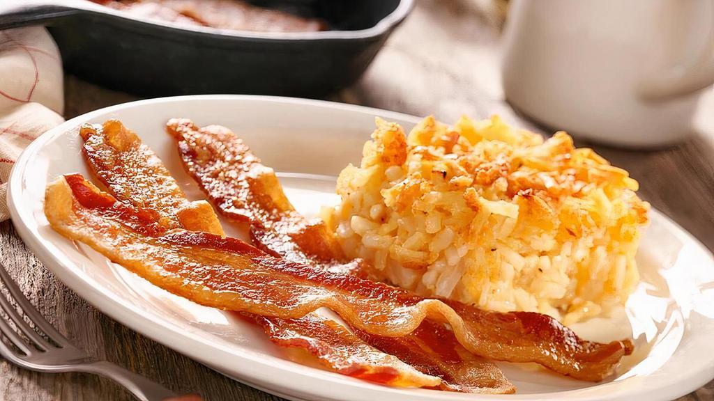 Bacon Or Sausage With Fried Apples Or Hashbrown Casserole · Your choice of bacon or sausage (110-240 cal) plus choice of Fried Apples or Hashbrown Casserole (170/190 cal)..