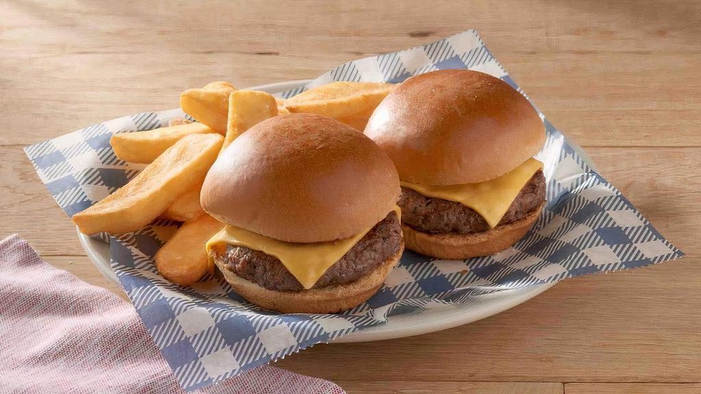 Lil' Barrel Cheeseburgers · Two mini burgers with American Cheese on slider buns. Served with a side of Steak Fries **All Kid’s Cheeseburgers are cooked well done.