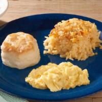 Scrambled Egg N’ Biscuit · One biscuit with a scrambled egg and a side of Hashbrown Casserole..