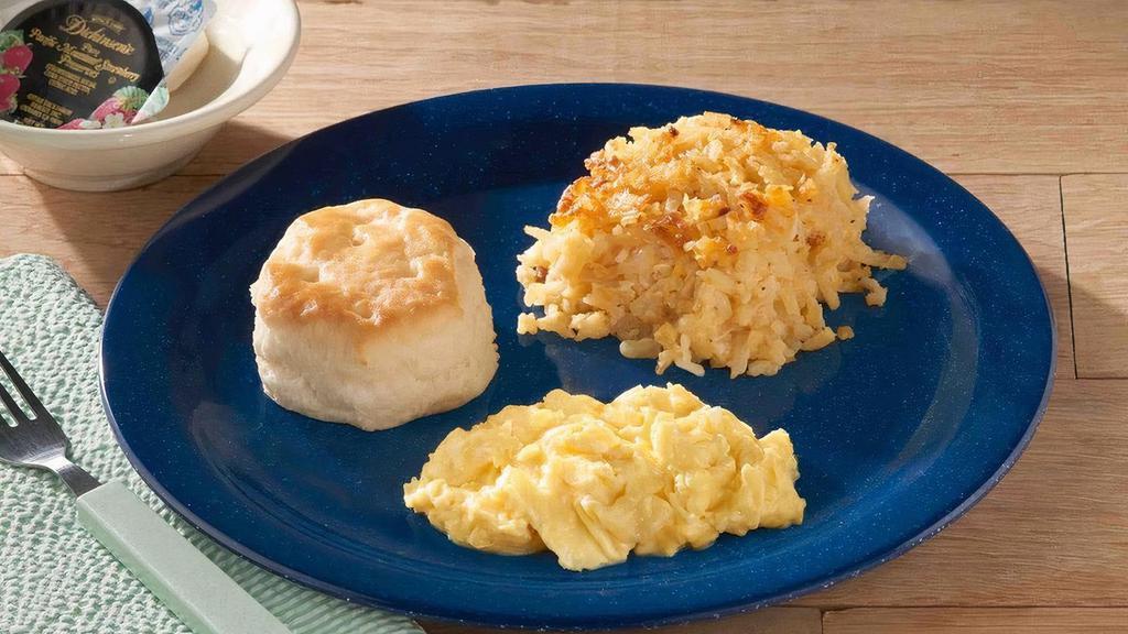 Scrambled Egg N’ Biscuit · One biscuit with a scrambled egg and a side of Hashbrown Casserole..