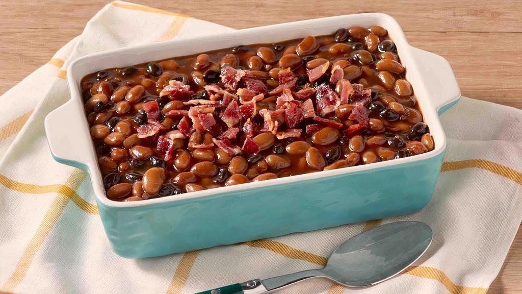 Bacon Baked Beans · Smoky baked beans and topped with chopped bacon.