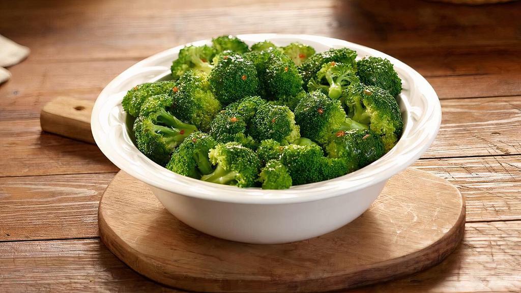 Broccoli  · Fresh Broccoli steamed and tossed in a savory seasoning. Packed hot and ready to serve..