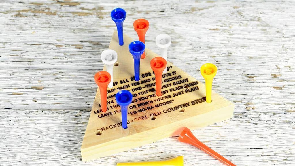 Cracker Barrel Peg Game · A great way to test your I.Q., this classic peg game has been with Cracker Barrel since the very beginning. Jump the pegs to remove as many as possible from the board.