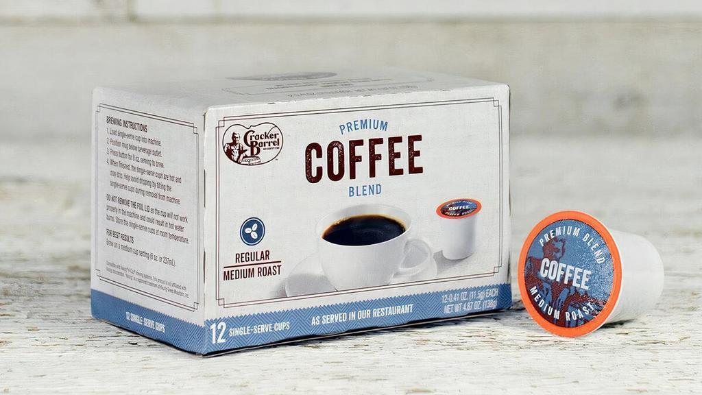 Cracker Barrel Coffee Single Serve Cups · At Cracker Barrel, we searched out the finest beans and hand-selected a blend that we hope you'll find as smooth in flavor as it is in aroma. Enjoy the same coffee at home as you do in our restaurant, now in a package of 12 convenient single-serve cups!