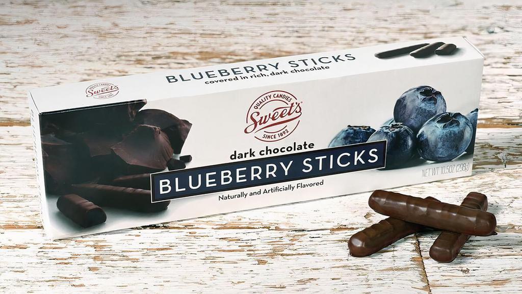 Dark Chocolate Blueberry Sticks · Dark Chocolate and blueberries, it’s the perfect combination. Enjoy blueberry jelly centers blanketed in dark chocolate. Each 10.5 oz box includes approximately 38 sticks for you to enjoy.