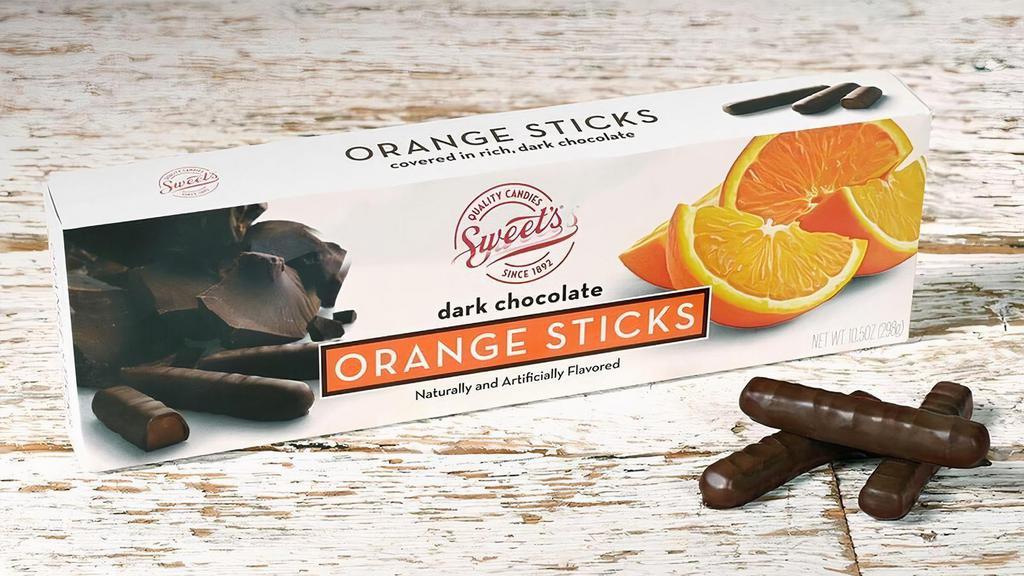 Dark Chocolate Orange Sticks · Citrusy and velvety describe this sweet treat. Enjoy orange jelly centers blanketed in milk chocolate. Each 10.5 oz box includes approximately 38 sticks for you to enjoy.