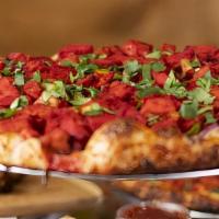 Tandoori Chicken Masala-Large · White Sauce, Cheese, Bell Peppers, Red Onions, Diced Tomatoes, Tandoori Chicken and Fresh Ci...