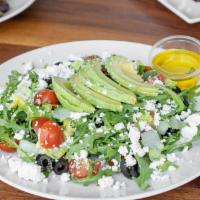 Samo Salad  · Romaine lettuce, arugula , cherry tomatoes, black olives, feta cheese, avocado , olive oil. ...