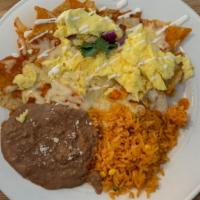 Morning Breakfast · 2 eggs any style, rice, beans, tortillas, or toast, side of guac salsa , sour cream and hot ...