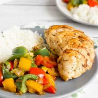 Grilled Chicken Plate · Marinated grilled chicken, Served with sauteed vegetables, garlic & olive oil, house salad, ...