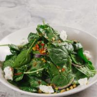 Power  Greens Salad · Baby spinach & purple kale, pickled chilis, onion, goat cheese, pistachios, lemon vinaigrette