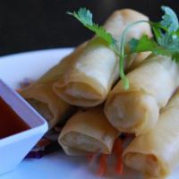 Vegetable Egg Rolls · With assorted vegetables and mushrooms, flash-fried.  Recipe includes soy and wheat