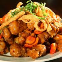 Sweet & Sour Pork · With pineapple and bell peppers.  Recipe includes eggs and wheat, soy