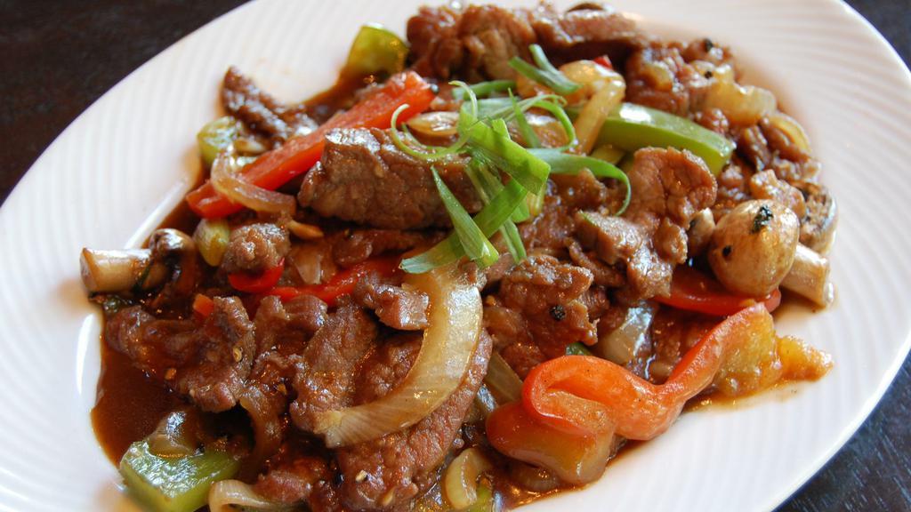 Gf Canton Beef · With onions, green and red bell peppers and mushrooms