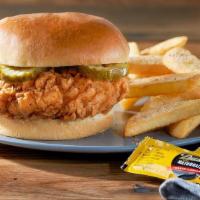 Homestyle Chicken Sandwich · Our hand-breaded Homestyle Fried Chicken on a brioche bun with pickles. Served with fries an...