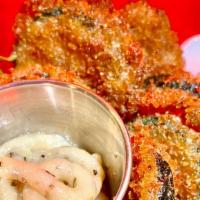 Fried Zucchini · Beer Battered Zucchini chips, Garlic and Herb Aioli, Carrots and Celery