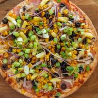 Hawaiian Extreme · Marinara sauce, mozzarella cheese, ham. Pineapple, corn, mushrooms, olives, red onions, gree...