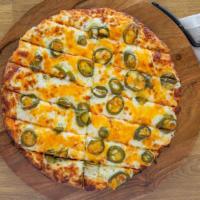 Jalapeño Bread · Garlic sauce, mozzarella cheese, jalapeños, cheddar cheese.