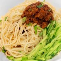 Zha Jiang Noodles · Kurobuta pork, soy bean sauce, cucumber, cilantro.