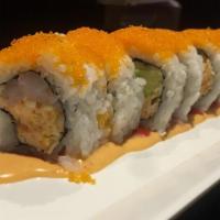 Mexican Roll (8) · Item is raw fish. Tuna, jalapeño , mango, topped with avocado, served with spicy mayo and ee...