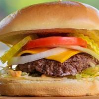 Classic Cheeseburger · Beaf Patty, American Cheese, Lettuce, Onions, Tomatoes, Pickles, Mayo, Thousand Island, Toas...
