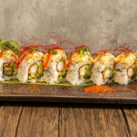 The Tiger Roll · Shrimp tempura, avocado, and cucumber. Top-spicy tuna, spicy mayo, green onion, and chili th...