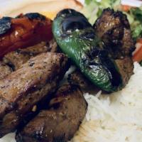 Filet Mignon Plate · Favorite. Two skewers of charbroiled chunks of tender filet mignon cubes.
