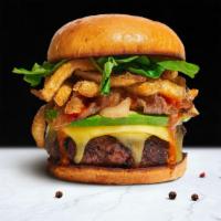 Everything Burger · American beef patty cooked medium rare and topped with parmesan fries, avocado, caramelized ...