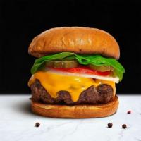 My Cheddar Half Burger · American beef patty cooked medium rare and topped with melted cheese, buttered lettuce, toma...