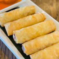 Egg Rolls (5) · Deep-fried egg rolls stuffed with shredded cabbage carrot celery and glass noodle served wit...