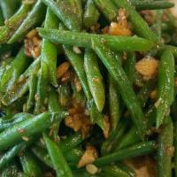 Garlic Green Bean · Pan-fried choice of meat with green beans garlic pepper and soybean paste.