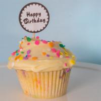 Confetti / Vanilla Buttercream · Royal white cake with confetti sprinkles baked in, with vanilla buttercream frosting, topped...