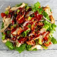 Bbq Chicken Salad · Roasted chicken, romaine, cilantro, tomato, bacon, red onion, crispy onion, BBQ sauce, ranch...