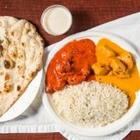 Combo (Choice Of 2 Meat Curries) · Rice, choice of 2 meat curries, nan, raita or kheer.
**All combinations comes in 3 compartme...