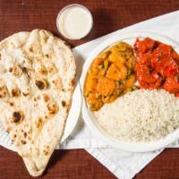 Combo ( Choice Of 1 Meat And Vegetable Curry) · Rice, choice of 1 meat curry with vegetable curry, nan, raita or kheer.
**All combinations c...