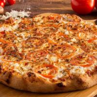White Knight Pizza · Ricotta cheese, fresh tomatoes, Mozzarella cheese, fresh garlic & oregano.