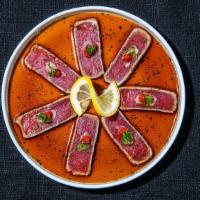 Bincho Seared Bluefin Tuna  · Bincho coal Seared, Tosazu Sauce, Momiji Oroshi