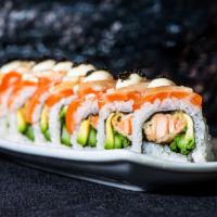 Salmon Lemon Roll · Tempura salmon, salmon sashimi, yuzu yogurt.