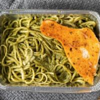 Pasta With Fresh Pesto · Choice of pasta. Includes garlic bread and choice of soup or salad.
