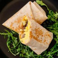 The Melrose Breakfast Burrito · flour tortilla rolled up + stuffed with 2 eggs scrambled, breakfast sausage, cheddar cheese,...