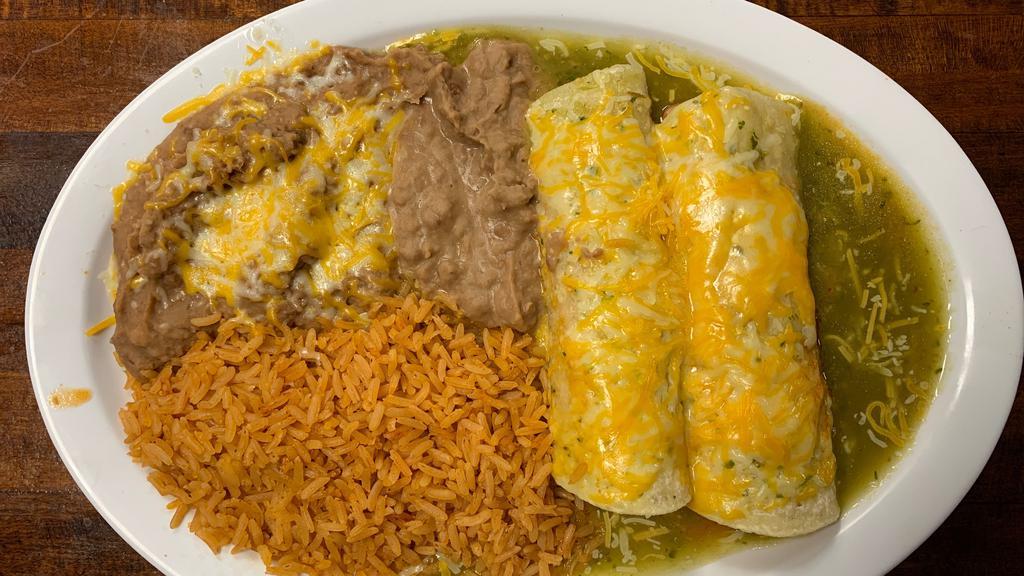 #3 Two Enchiladas · CKN, BEEF, GOUND BEEF, OR CHZ