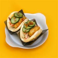 Crunchy Shrimp Bao Bao Bun · sweet & spicy unagi sauce, onion chip, cabbage slaw, pickled cucumber, cabbage slaw, pickled...