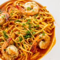 Linguine Scampi Fradiavolo · Shrimp, garlic, and parsley in a spicy fresh tomato sauce.