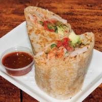 Shrimp Burrito · Shrimp,rice,pico de gallo and avocado.
