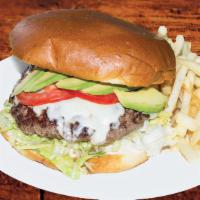 Avocado Cheeseburger And Fries · Lettuce, tomato, avocado, ketchup, mayonnaise and fries on the side.
