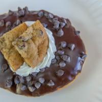Chocolate Chip Cookie · Raised yeast donut with chocolate icing, topped with chocolate chips, whipped cream, and cho...