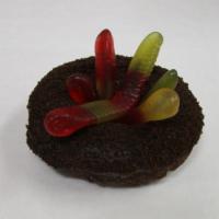 Dirt And Worms · Chocolate cake donut with chocolate icing, topped with Oreo crumbs and gummy worms