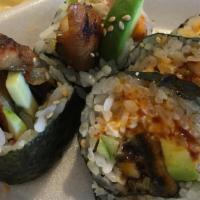 Unagi ( Eel ) Rolls · 6 pcs. Teriyaki eel, crabmeat, cucumber, avocado and green onion.